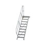 Aluminium vaste trap met platform 45°  - loodrechte hoogte 1.870 mm/aantal treden 9/breedte treden 600 mm/treden en platform gemaakt van gegolfd aluminium R 9