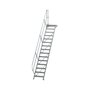 Aluminium vaste trap met platform 45°  - loodrechte hoogte 3.120 mm/aantal treden 15/breedte treden 600 mm/treden en platform gemaakt van gegolfd aluminium R 9