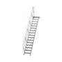 Aluminium vaste trap met platform 45°  - loodrechte hoogte 3.330 mm/aantal treden 16/breedte treden 600 mm/treden en platform gemaakt van gegolfd aluminium R 9