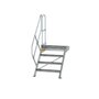 Aluminium vaste trap met platform 45°  - loodrechte hoogte 830 mm/aantal treden 4/breedte treden 800 mm/treden en platform gemaakt van gegolfd aluminium R 9