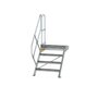 Aluminium vaste trap met platform 45°  - loodrechte hoogte 830 mm/aantal treden 4/breedte treden 800 mm/treden en platform gemaakt van gegolfd aluminium R 9