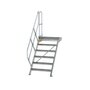 Aluminium vaste trap met platform 45°  - loodrechte hoogte 1.250 mm/aantal treden 6/breedte treden 800 mm/treden en platform gemaakt van gegolfd aluminium R 9