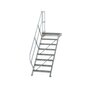Aluminium vaste trap met platform 45°  - loodrechte hoogte 1.670 mm/aantal treden 8/breedte treden 800 mm/treden en platform gemaakt van gegolfd aluminium R 9