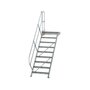 Aluminium vaste trap met platform 45°  - loodrechte hoogte 1.870 mm/aantal treden 9/breedte treden 800 mm/treden en platform gemaakt van gegolfd aluminium R 9