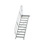 Aluminium vaste trap met platform 45°  - loodrechte hoogte 2.080 mm/aantal treden 10/breedte treden 800 mm/treden en platform gemaakt van gegolfd aluminium R 9