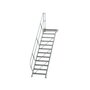 Aluminium vaste trap met platform 45°  - loodrechte hoogte 2.500 mm/aantal treden 12/breedte treden 800 mm/treden en platform gemaakt van gegolfd aluminium R 9