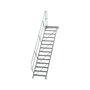 Aluminium vaste trap met platform 45°  - loodrechte hoogte 2.910 mm/aantal treden 14/breedte treden 800 mm/treden en platform gemaakt van gegolfd aluminium R 9