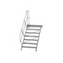 Aluminium vaste trap met platform 45°  - loodrechte hoogte 1.460 mm/aantal treden 7/breedte treden 1.000 mm/treden en platform gemaakt van gegolfd aluminium R 9