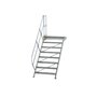 Aluminium vaste trap met platform 45°  - loodrechte hoogte 1.670 mm/aantal treden 8/breedte treden 1.000 mm/treden en platform gemaakt van gegolfd aluminium R 9