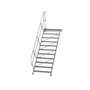 Aluminium vaste trap met platform 45°  - loodrechte hoogte 2.290 mm/aantal treden 11/breedte treden 1.000 mm/treden en platform gemaakt van gegolfd aluminium R 9