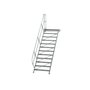 Aluminium vaste trap met platform 45°  - loodrechte hoogte 2.500 mm/aantal treden 12/breedte treden 1.000 mm/treden en platform gemaakt van gegolfd aluminium R 9