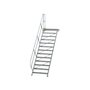 Aluminium vaste trap met platform 45°  - loodrechte hoogte 2.700 mm/aantal treden 13/breedte treden 1.000 mm/treden en platform gemaakt van gegolfd aluminium R 9