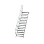 Aluminium vaste trap met platform 45°  - loodrechte hoogte 3.120 mm/aantal treden 15/breedte treden 1.000 mm/treden en platform gemaakt van gegolfd aluminium R 9