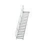 Aluminium vaste trap met platform 45°  - loodrechte hoogte 3.750 mm/aantal treden 18/breedte treden 1.000 mm/treden en platform gemaakt van gegolfd aluminium R 9