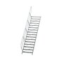 Aluminium vaste trap 45° - loodrechte hoogte 3.330 mm/aantal treden 16/breedte treden 1.000 mm/treden gemaakt van gegolfd aluminium R 9
