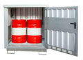Depot gevaarlijke stoffen type GD-E 2 - ca. 1535x1290x1730 mm (lxbxh)/opvangvolume 248 liter/max. 2 vaten van 200 liter/verzinkt rooster (draagkracht 1000 kg/m²)/binnen en buiten