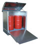 Depot gevaarlijke stoffen type GD-N/R 2 - ca. 1440x1015x1515 mm (lxbxh)/opvangvolume 245 liter/max. 2 vaten van 200 liter/verzinkt rooster (draagkracht 1000 kg/m²)/afklapbare deur