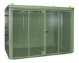 Gasflessen-Container type GFC-B M5 gelakt - ca. 3120x2215x2295 mm (lxbxh)/afsluitbare vleugeldeur van draadgaas/opslag voor buiten/max. 95 gasflessen Ø 230 mm/traanplaatbodem
