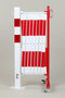 Schaarhek met afzetpaal 70-100 van staal/hoogte 1050 mm/kokerbuis 70x70 mm/rood-wit met aan beide zijden reflecterende gevarenmarkering/lengte uittrekbaar tot 4000 mm