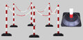 Kettingpalenset kunststof SET-LKP-RW/bestaande uit 6 kunststof palen (Ø 40 mm) hoogte 860 mm en 6 voetplaten en 10 meter kunststof ketting/rood-wit