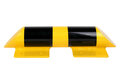 Stootbeschermbalk 60-10 staal/lengte 400mm/diameter 76 mm/voetplaat 120x195 mm/geel-zwart