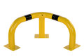Stalen hoekbeschermbeugel 40-10 voor vloermontage/hoogte 350 mm/lengte 600 mm/diameter 76 mm/voetplaat 120x195 mm/geel-zwart
