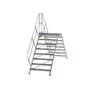 Aluminium brugtrap 45°  - totale hoogte 2.835 mm/hoogte onder platform 1.560 mm/aantal treden 2x8/breedte treden 1.000 mm/treden en platform gemaakt van gegolfd aluminium R 9