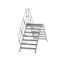 Aluminium brugtrap 45°  - totale hoogte 2.635 mm/hoogte onder platform 1.360 mm/aantal treden 2x7/breedte treden 1.000 mm/treden en platform gemaakt van gegolfd aluminium R 9