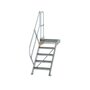 Aluminium vaste trap met platform 45°  - loodrechte hoogte 1.050 mm/aantal treden 5/breedte treden 600 mm/treden en platform gemaakt van gegolfd aluminium R 9