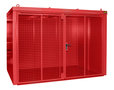 Gasflessen-Container type GFC-B M5 gelakt - ca. 3125x2175x2270 mm (lxbxh)/afsluitbare vleugeldeur van draadgaas/opslag voor buiten/max. 96 gasflessen Ø 230 mm/traanplaatbodem